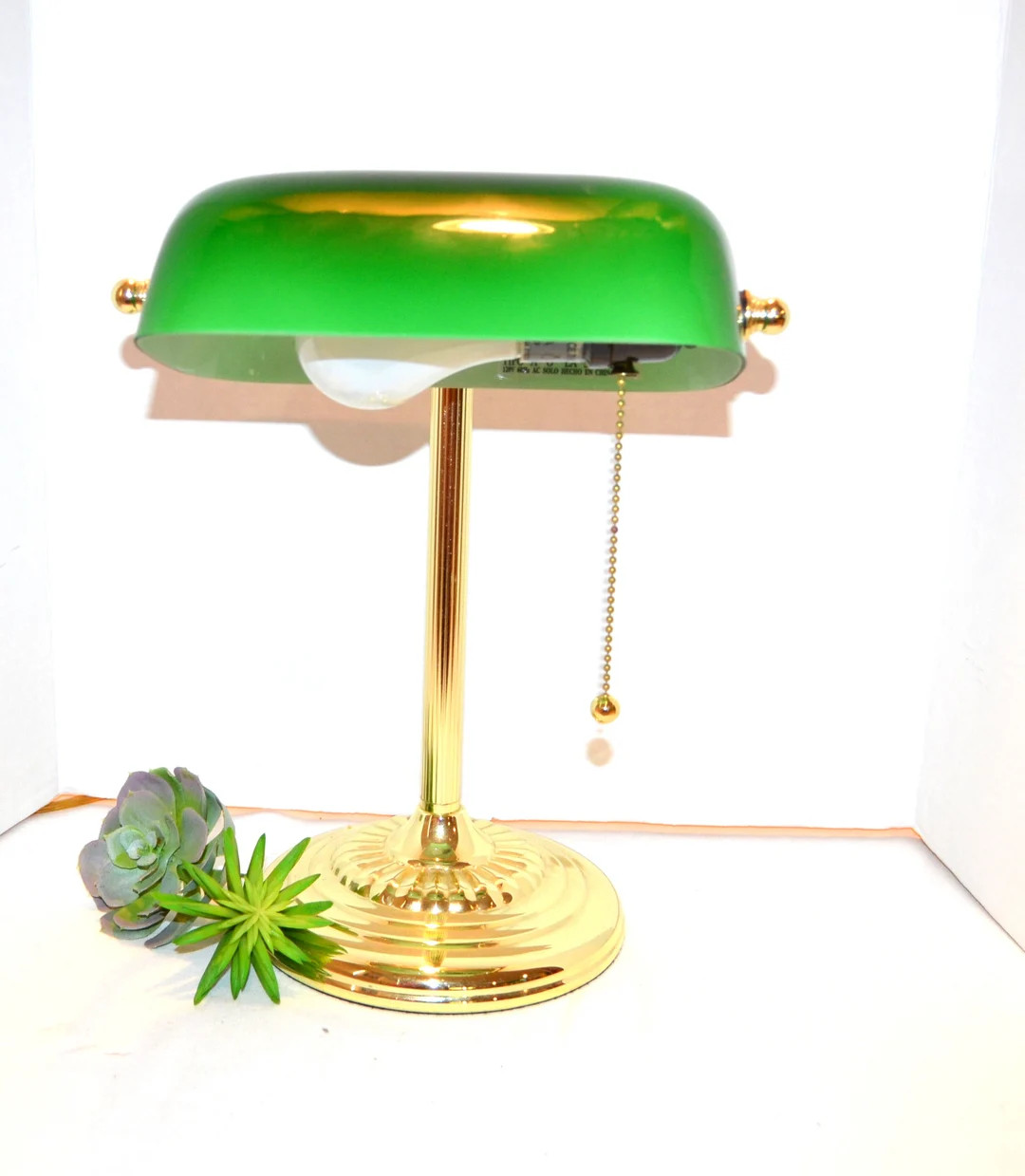 Vintage Lamp Bankers Green with Solid  Brass | Etsy (US)