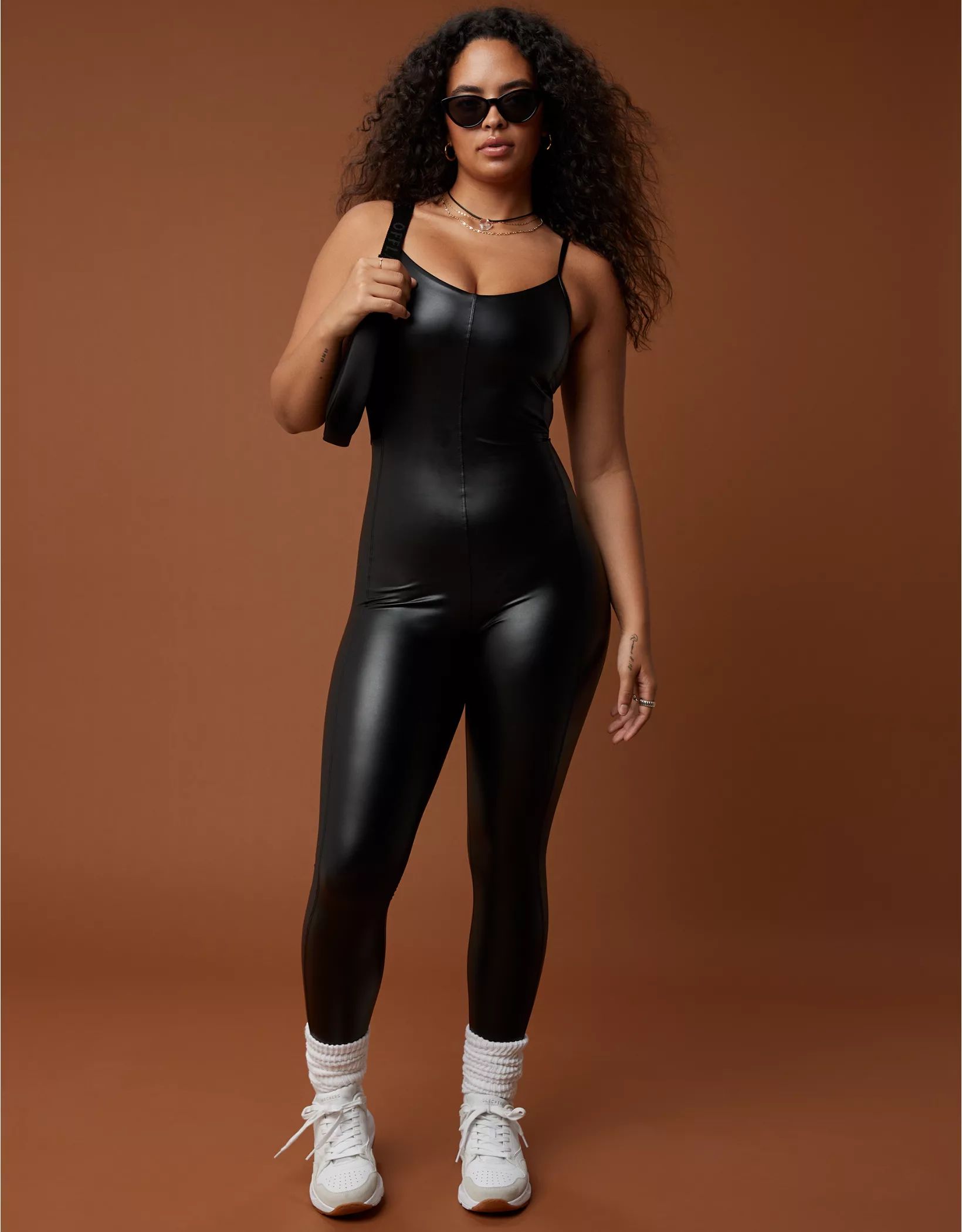OFFLINE By Aerie Real Luxe Faux Leather Legging Jumpsuit | Aerie