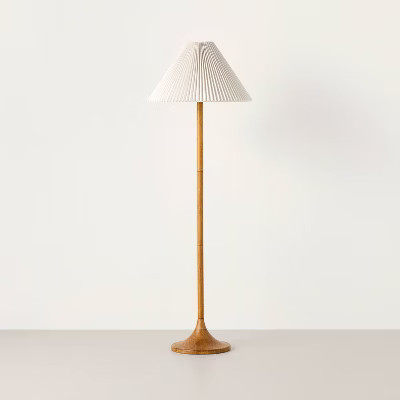 Wood Mid Tone Floor Lamp with Cotton Pleated Shade - Hearth & Hand™ with Magnolia | Target