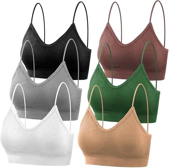 PAXCOO Cami Bras for Women Girls, 6 Pcs V Neck Cami Bra Padded Seamless Bralette Straps Bandeau S... | Amazon (US)