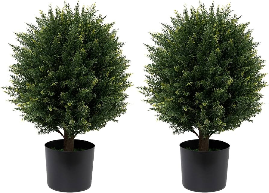 Artificial Cedar Topiary Ball Tree Two 22''T Artificial Shrub Plants UV Resistant Potted Bushes f... | Amazon (US)