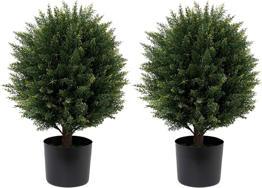 Artificial Cedar Topiary Ball Tree Two 22''T Artificial Pine Tree Potted Bushes UV Resistant Pott... | Amazon (US)