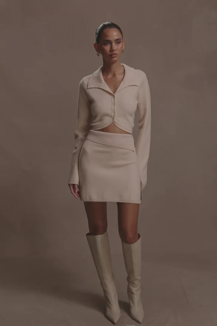 Knit Mini Skirt - Cream | MESHKI US