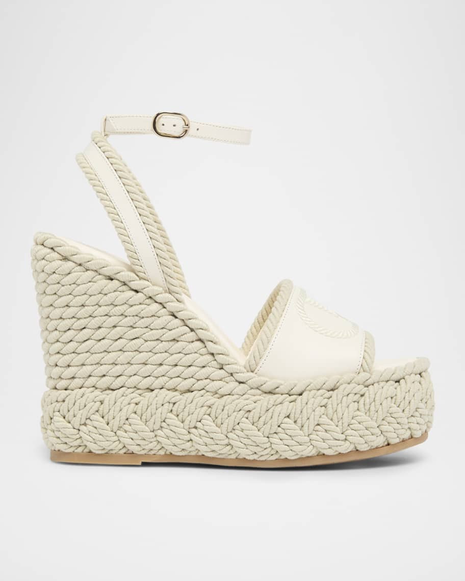 130mm VLogo Signature Torchon Wedge Sandals | Neiman Marcus