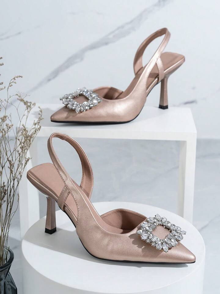 Fashionable Women’s Pointed-toe High Heel Sandals With Rhinestone Decor | SHEIN