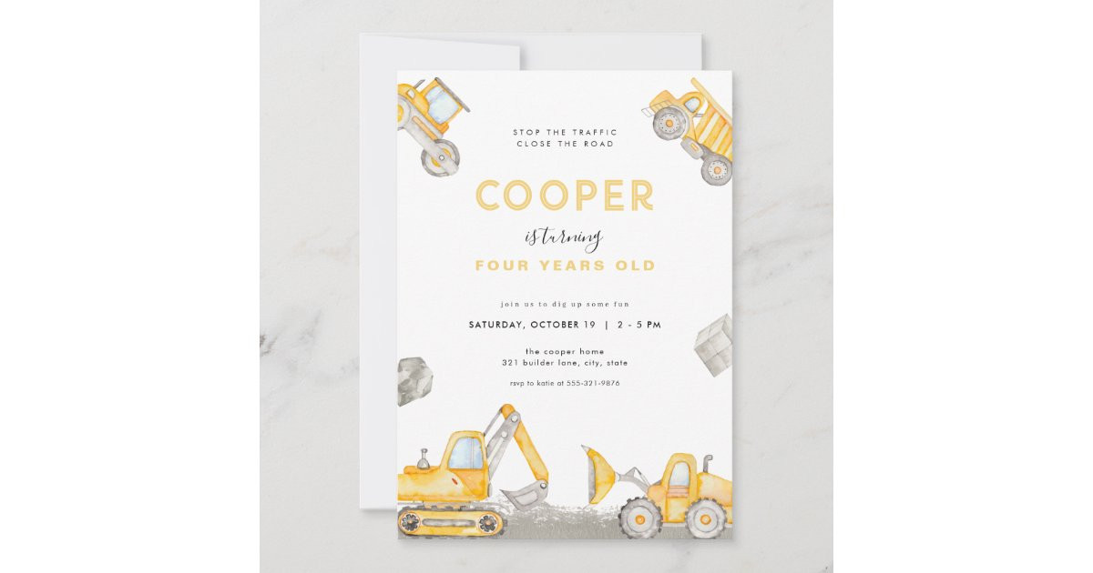 Dump Truck Boy Construction Birthday Invitation | Zazzle | Zazzle