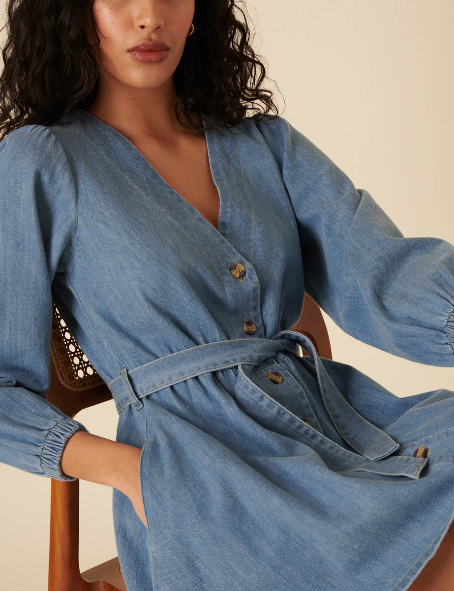 Light Blue Denim Tie Waist Nolan Mini Dress | Nobody's Child