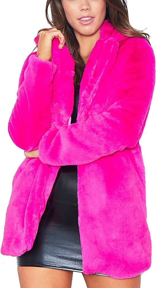 Remelon Womens Long Sleeve Winter Warm Lapel Fox Faux Fur Coat Jacket Overcoat Outwear with Pockets | Amazon (US)