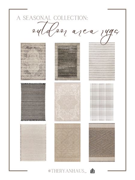 Outdoor area rugs for patio season! Love the variation in color, pattern, and texture on all of these. Come in multiple sizes! 

Outdoor area rugs, rugs, boutique rugs 

#LTKhome #LTKFind #LTKSeasonal