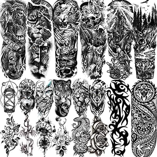 VANTATY 20 Sheets Extra Large Full Arm Temporary Tattoos For Men Adults, Tiger Snake Leopard Lion Ki | Amazon (US)