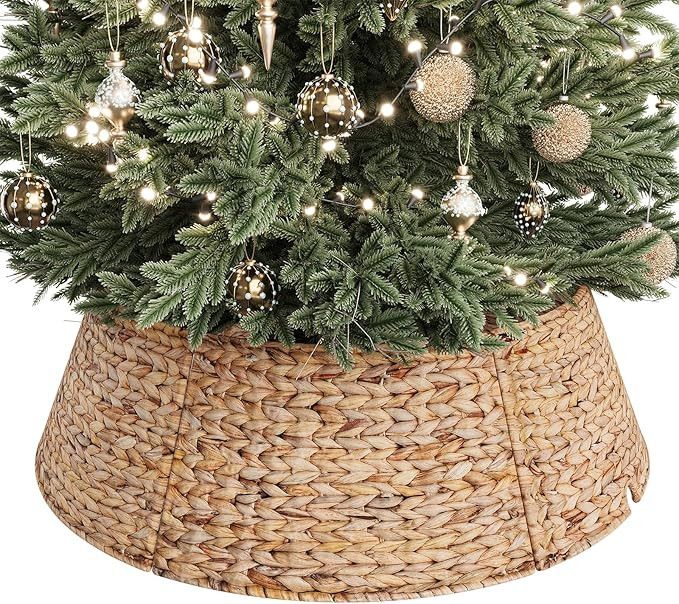 ELYKEN 33-Inch Woven Rattan Christmas Tree Collar, Stylish Hyacinth 6-Piece Tree Skirt for Artifi... | Amazon (US)