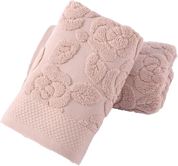 YiLUOMO Pink Rose Hand Towel Set of 2 Super Soft 100% Cotton Embossed Floral Pattern Highly Absor... | Amazon (US)