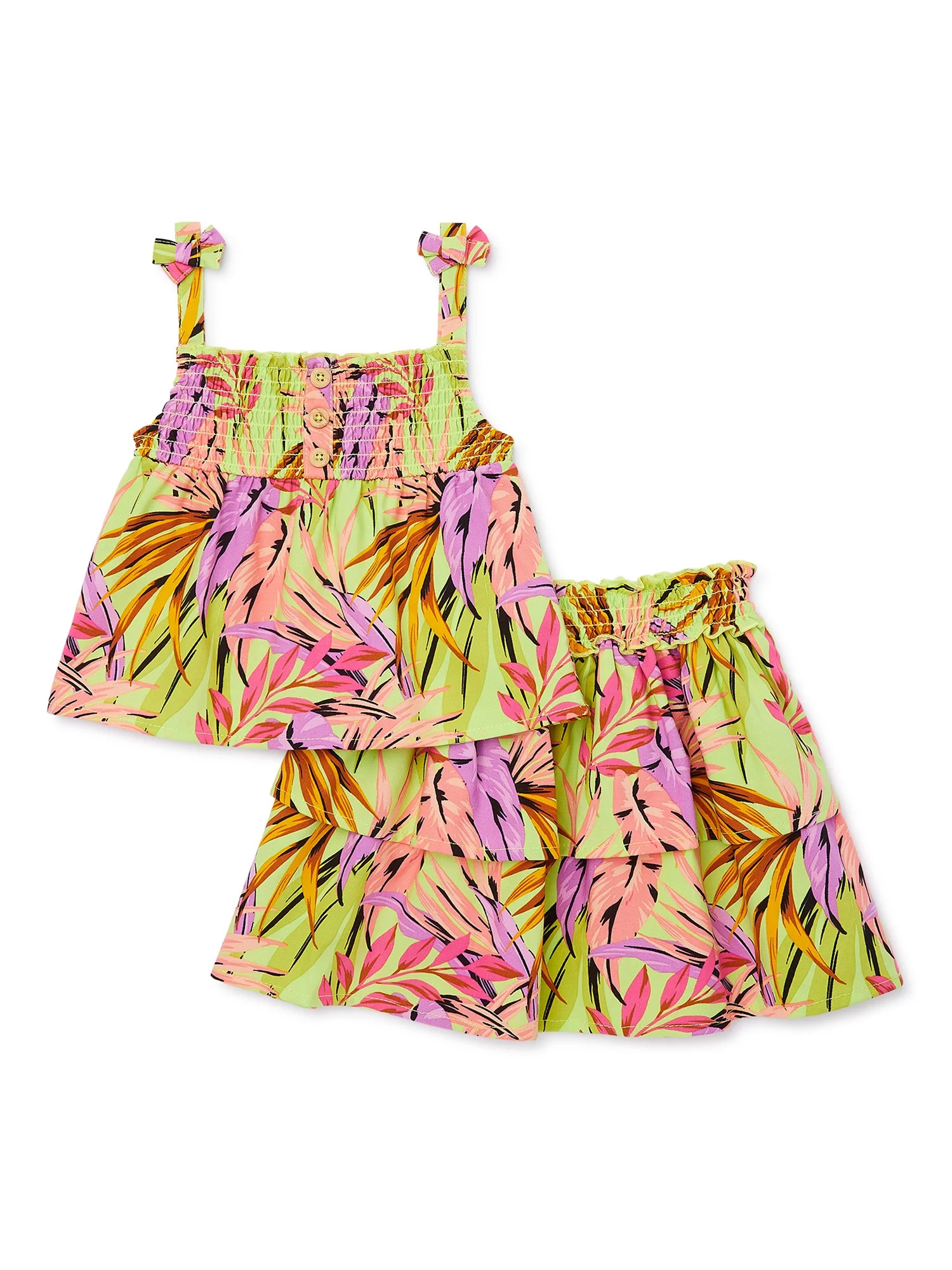 Wonder Nation Toddler Girl Smocked Sleeveless Top and Skirt Set, 2-Piece, 12M-5T | Walmart (US)