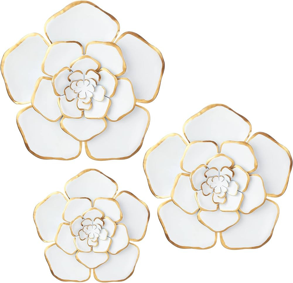 Chuangdi 3 Pieces Large Wall Metal Flowers Multiple Layer Home Decoration for Indoor Outdoor Home... | Amazon (US)