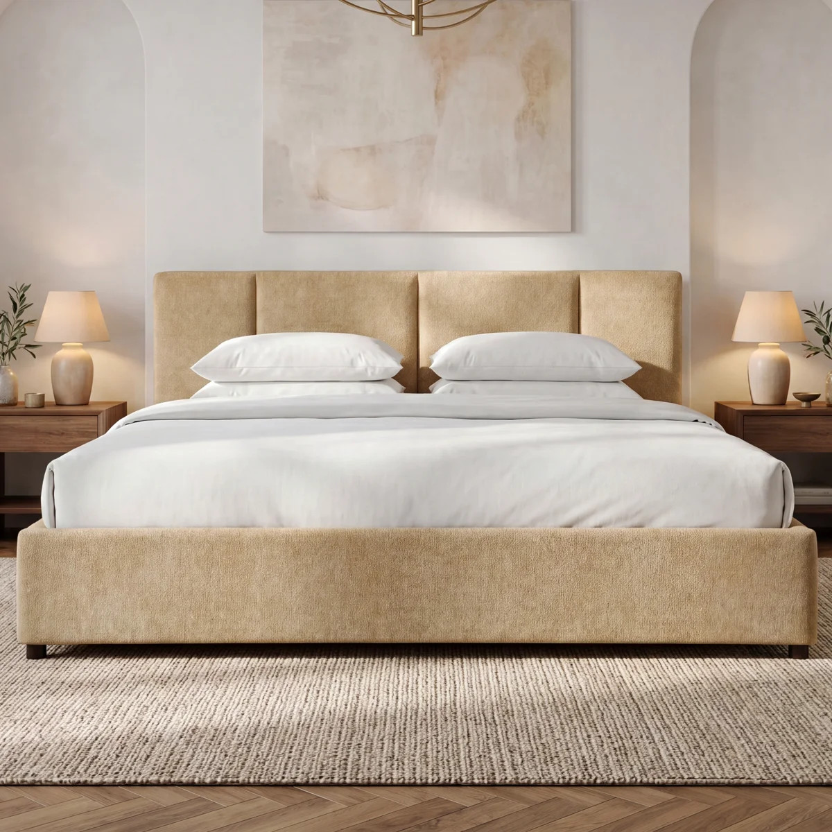 Venice Upholstered Platform Bed - Sand - King Size | Wayfair North America