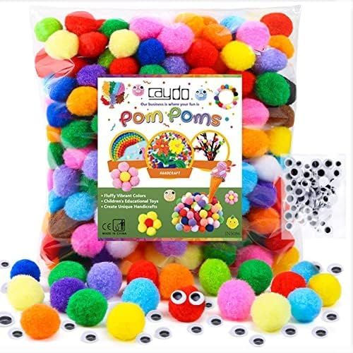 Caydo [400 pcs] - 300 Pieces 1 Inch Assorted Pompoms with 100pieces Wiggle Eyes Multicolor Arts a... | Amazon (US)