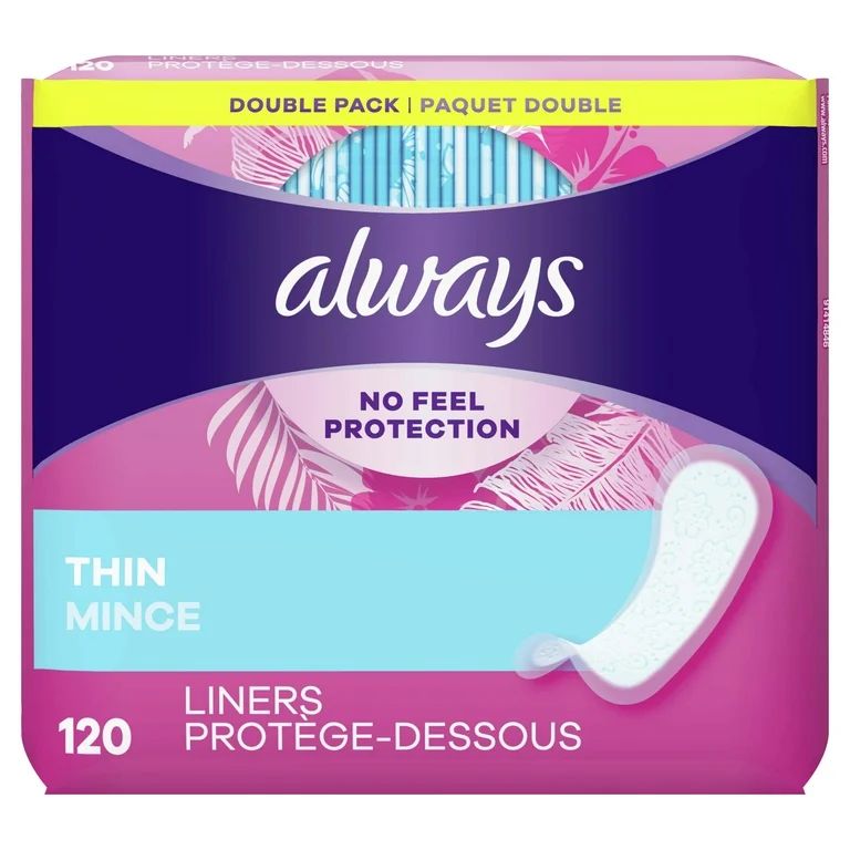 Always Thin No Feel Protection Daily Liners Regular Absorbency Unscented, 120 Ct | Walmart (US)