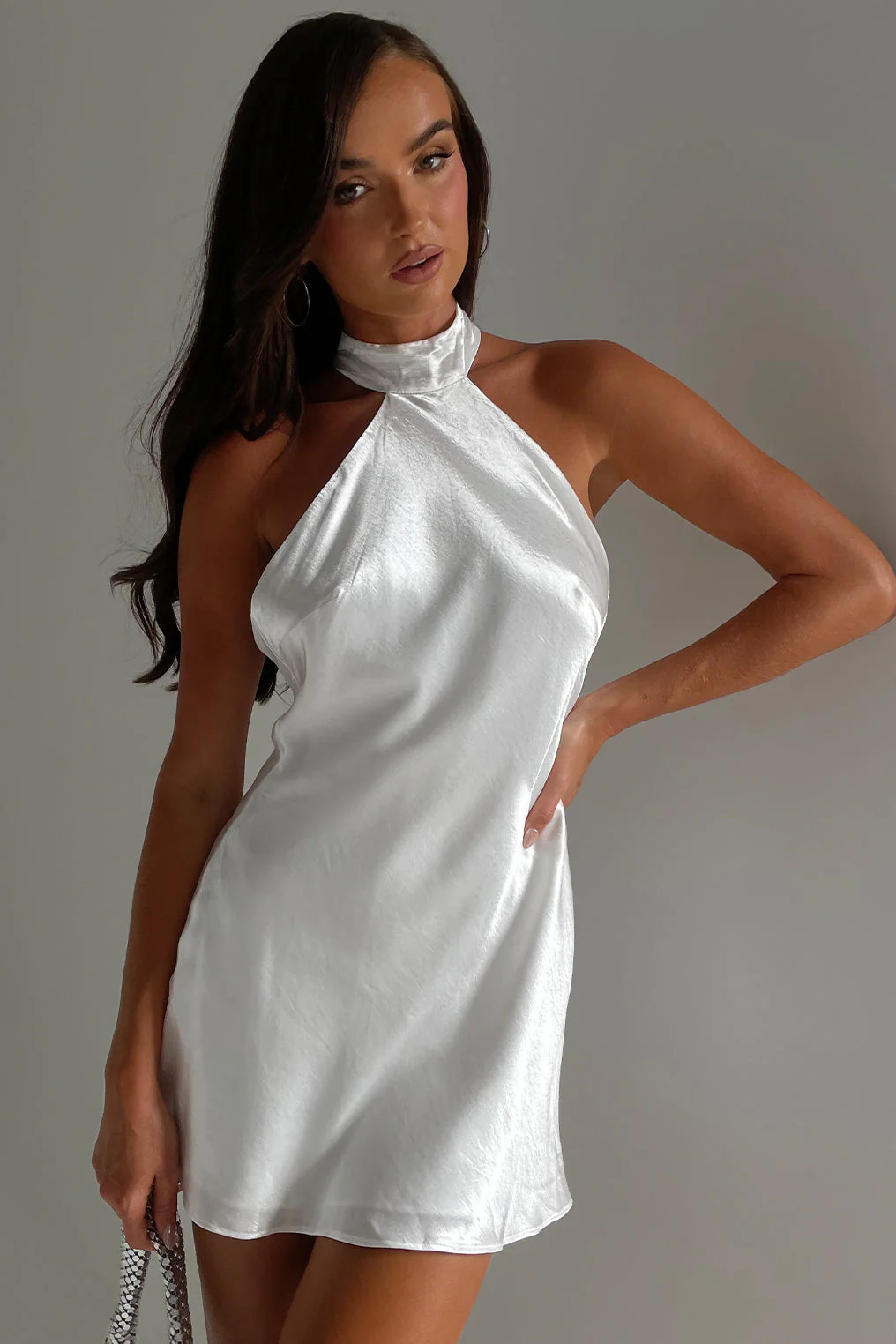 Cartia Bow Halter Micro Mini Dress - White | MESHKI US