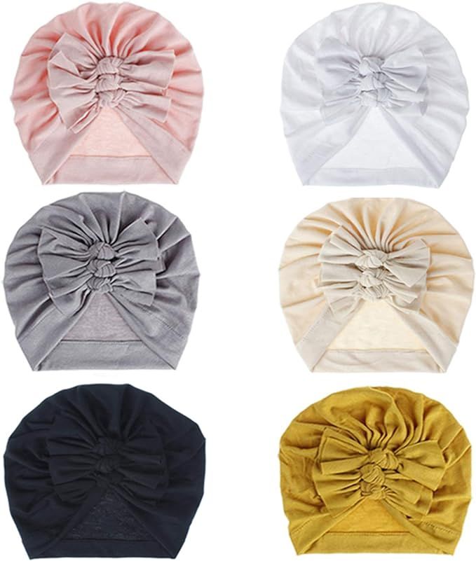 Bestjybt 6 Pcs Baby Turban Knot Hats Newborn Infant Toddler Hospital Hat Cotton Head Wrap | Amazon (US)