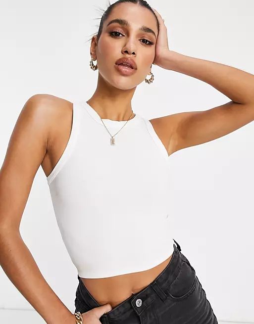 Missguided basic ribbed sleeveless crop top in white | ASOS (Global)