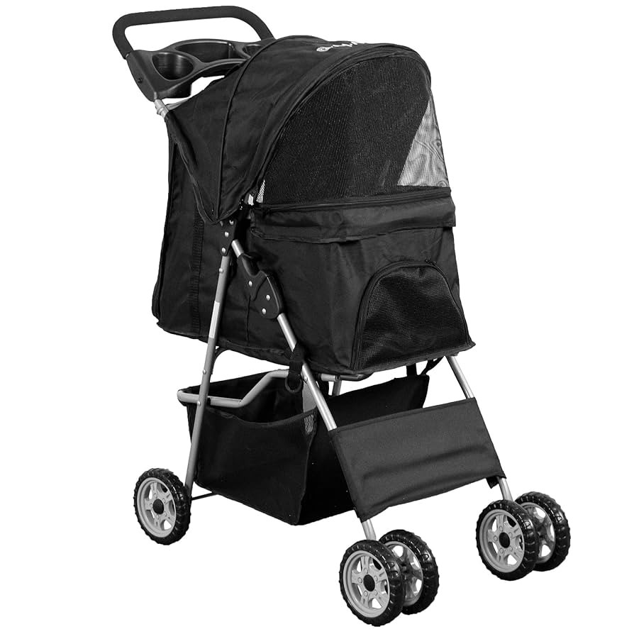 VIVO Black 4 Wheel Pet Stroller for Cat, Dog and More, Foldable Carrier Strolling Cart, STROLR-V0... | Amazon (US)