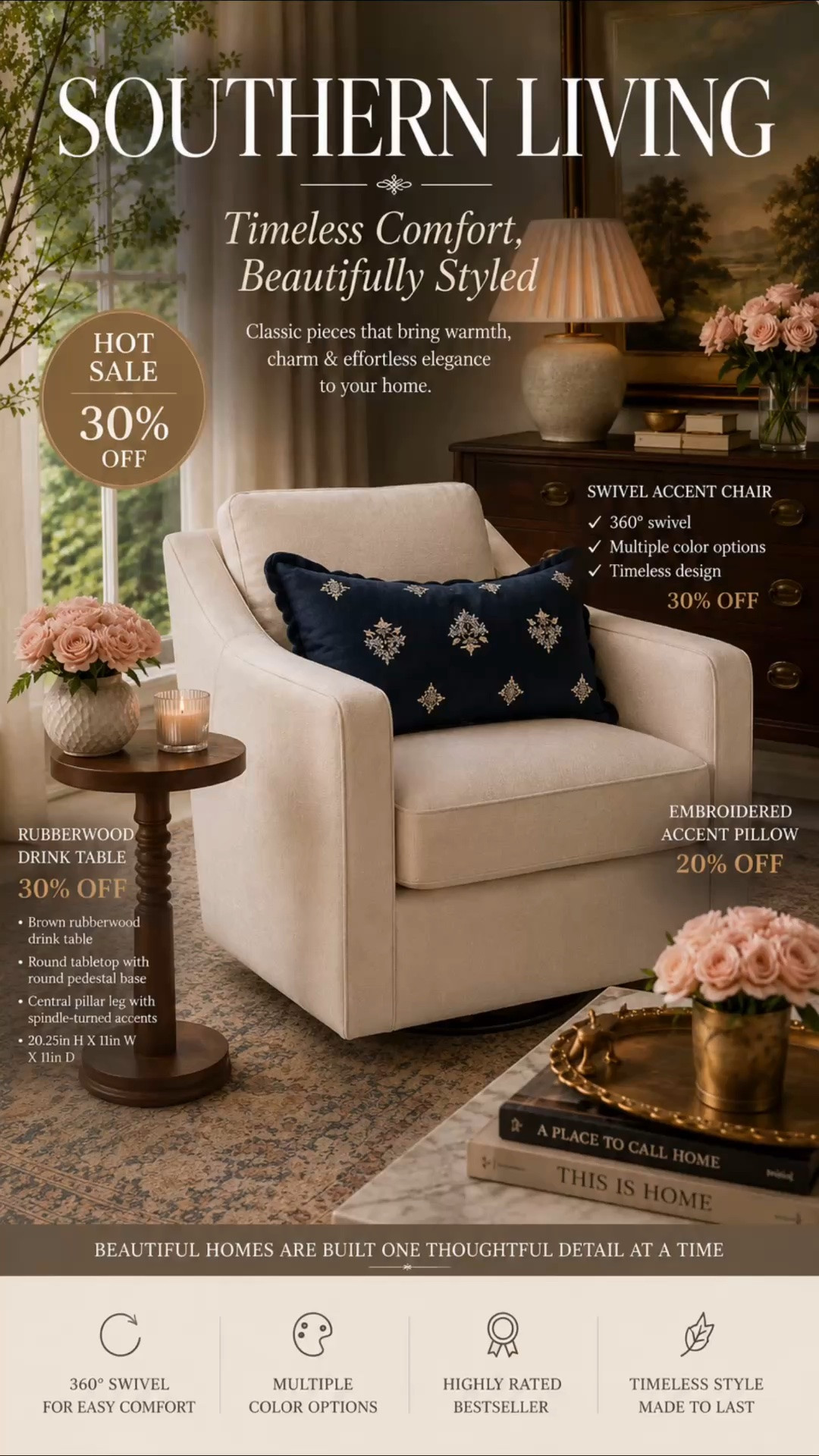 One of my favorite recent home finds 🤍

This swivel accent chair is a hot seller right now and 30% off! I love that it rotates, comes in multiple color options, and has that timeless, elevated look without the designer price tag.

swivel accent chair, Southern Living style, neutral living room decor, beige accent chair, 30 percent off home finds, affordable luxury home decor, classic living room inspiration, rubberwood drink table, side table styling, embroidered accent pillow, cozy traditional interiors, elegant home finds, Target home decor, timeless decorating ideas, warm neutral aesthetic, cottage style living room, designer look for less, curated home style