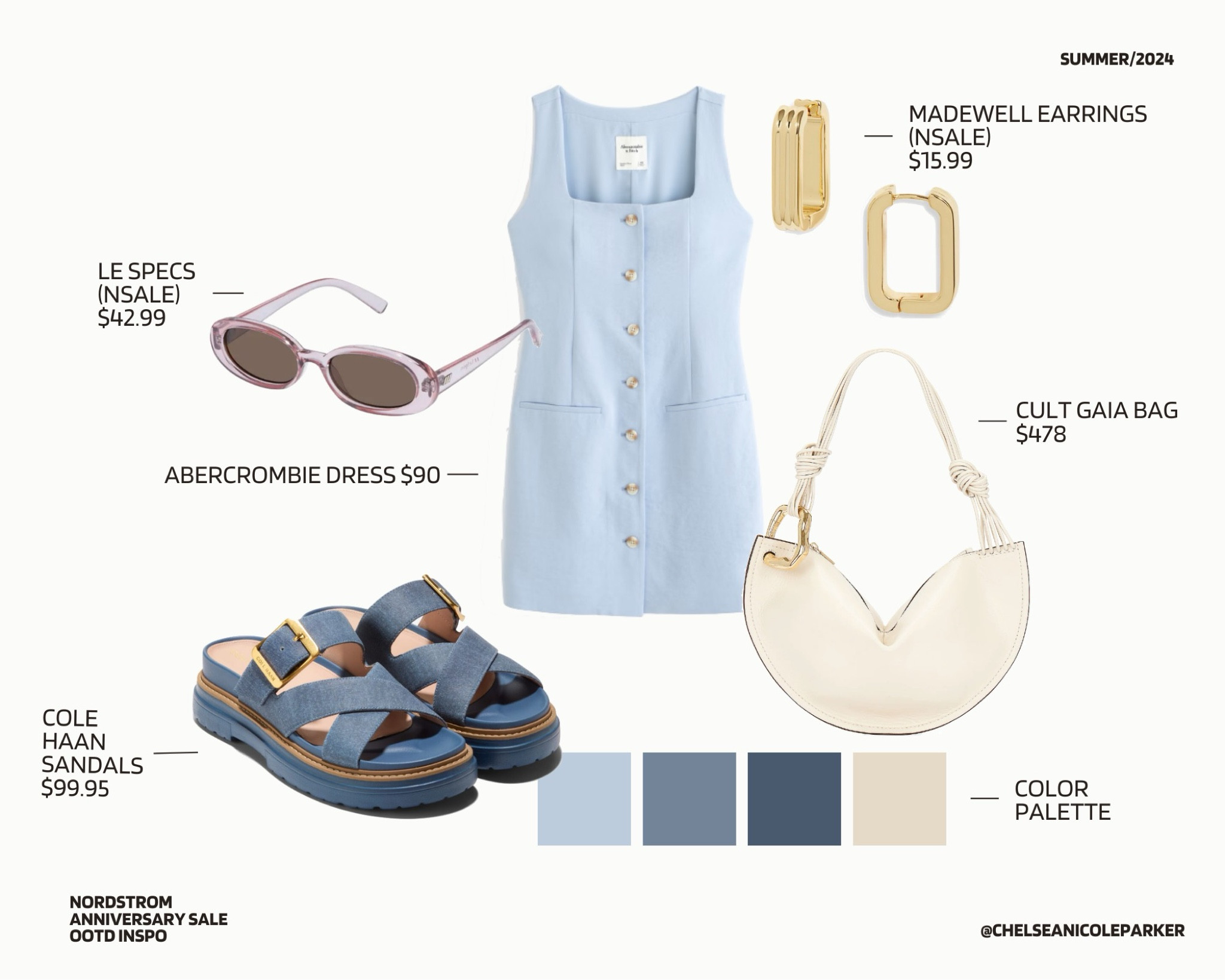 Abercrombie Square Neck Light Blue Mini Dress + Cole Han Blue Denim Platform Sandals + Le Specs Oval Lavender Sunglasses + Cult Gaia White Handbag + Madewell Gold Rectangle Hoops Earrings - Nordstrom Anniversary Sale / Summer Outfit / 4th of July OOTD Inspo

#LTKFindsUnder50 #LTKFindsUnder100 #LTKxNSale