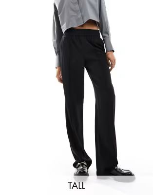 Only Tall light weight pintuck wide leg trouser in black | ASOS (Global)