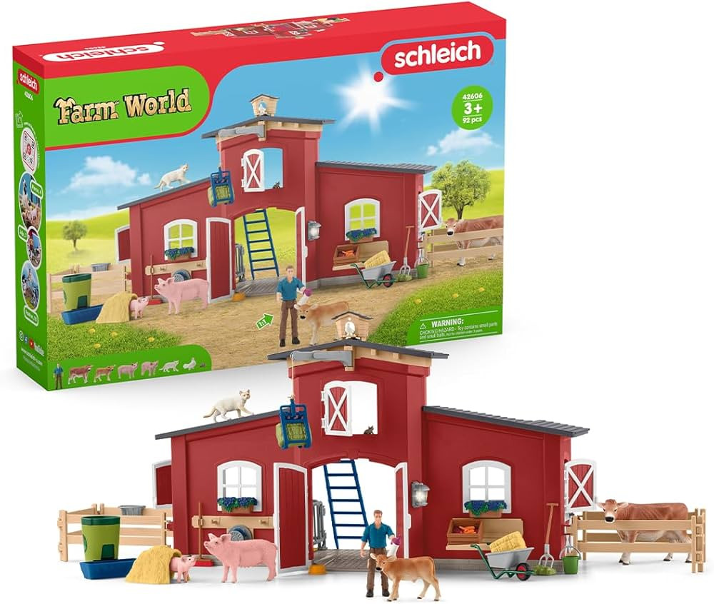 Schleich Farm World - 92 PC Red Barn Farm Playset with Animals, Farmer and Accessories with Movab... | Amazon (US)