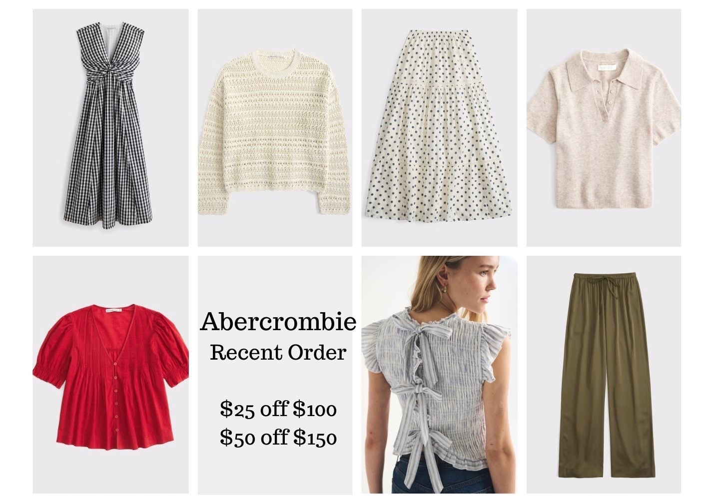 @abercrombie order- can’t wait to try these items! 
$50 off $150
$25 off $100

#LTKootd #LTKgrwm #LTKSpringSale