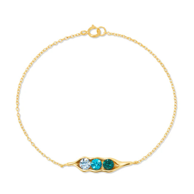 Three Birthstone Pea in a Pod Gold Bracelet | Eve's Addiction