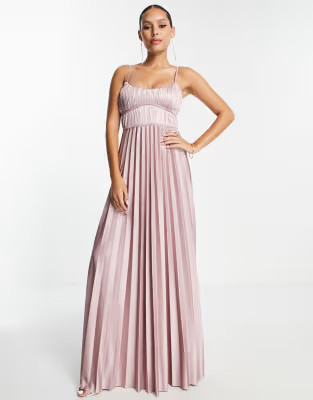 ASOS DESIGN binded seamed pleated satin maxi dress in dark rose | ASOS (Global)
