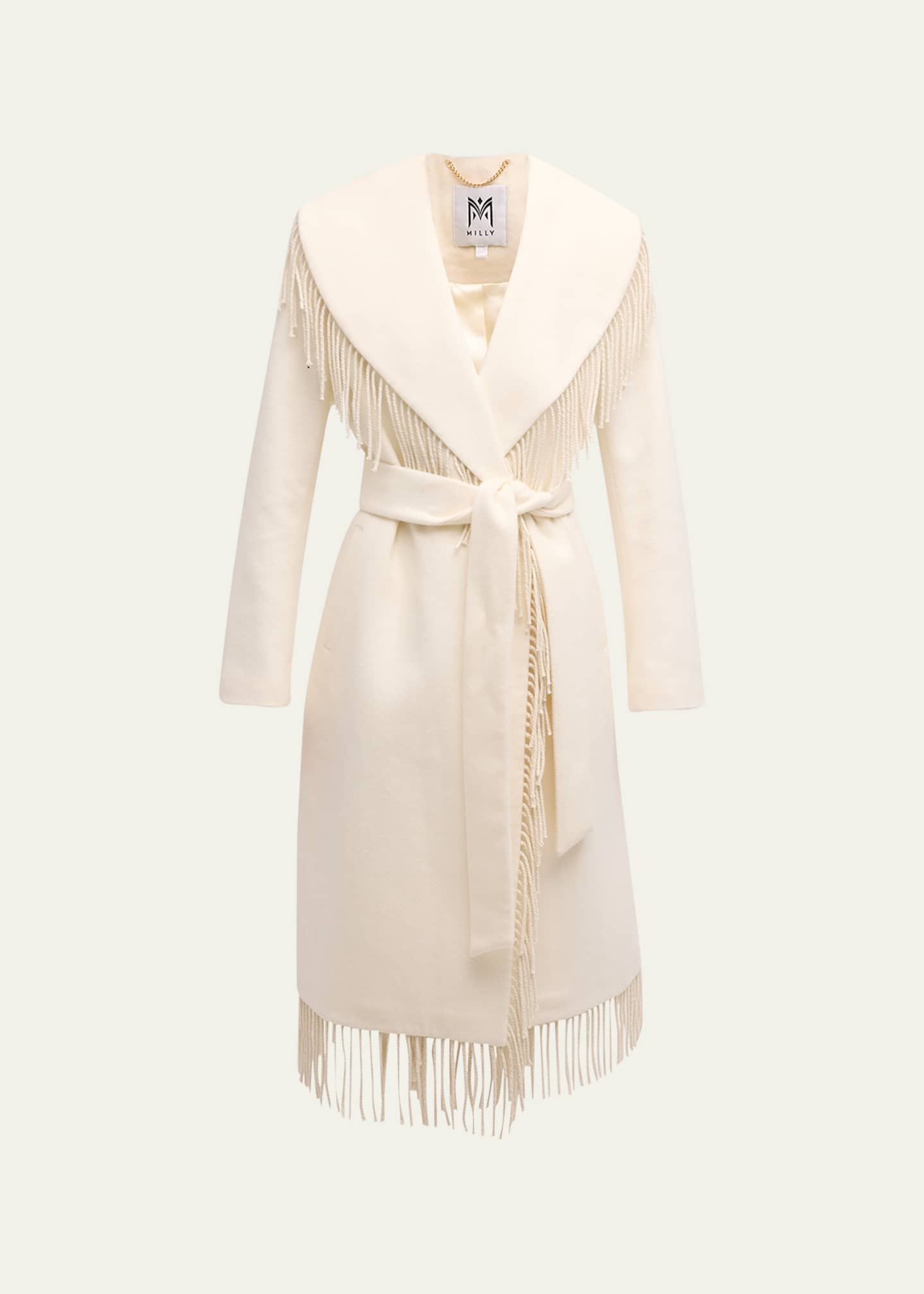 Milly Shawl-Collar Fringe Wool Coat | Bergdorf Goodman