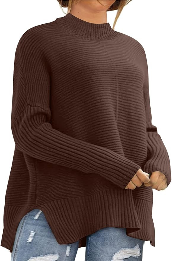 Eytino Womens Plus Size Sweaters Long Sleeve Crew Neck Split Hem Casual Oversized Ribbed Knit Tun... | Amazon (US)