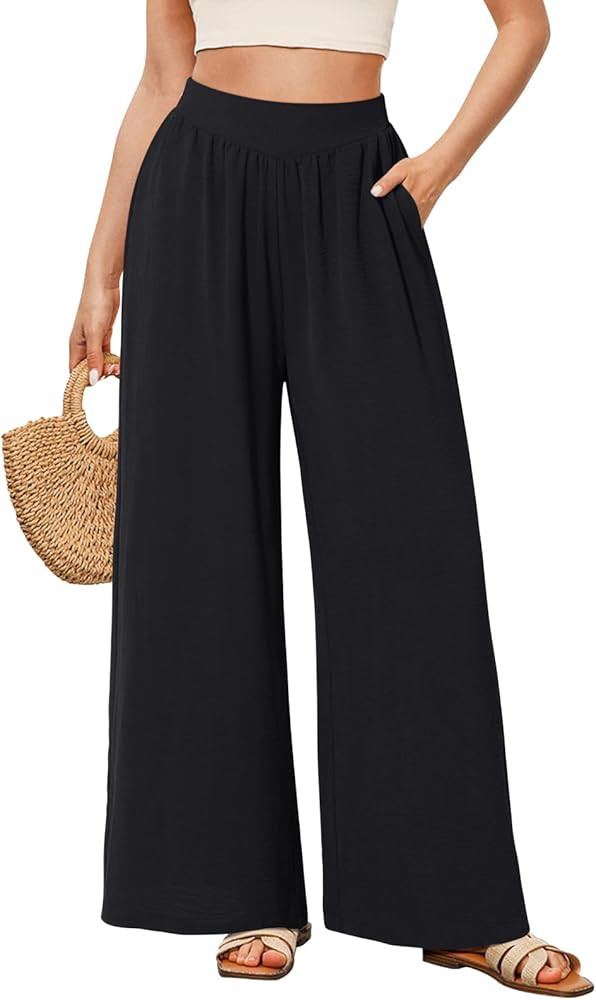 NIMIN Palazzo Pants for Women Wide Leg High Waisted Slack 2026 Summer Flowy Beach Casual Clothes ... | Amazon (US)