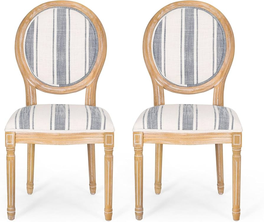 Christopher Knight Home Phinnaeus Dining Chair Set, Set of 2, Rubberwood, Dark Blue Line + Natura... | Amazon (US)