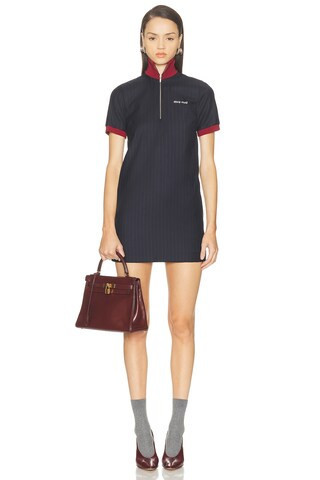 Miu Miu Short Sleeve Mini Dress in Navy | FWRD 