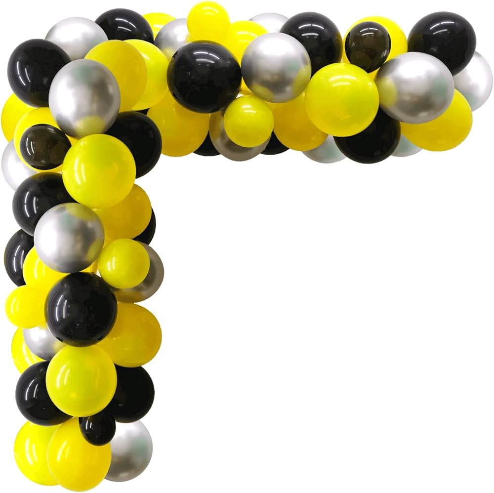 130pcs Yellow and Black Balloons - Black and Yellow Balloon Garland Kit with Metallic Silver Ball... | Amazon (US)