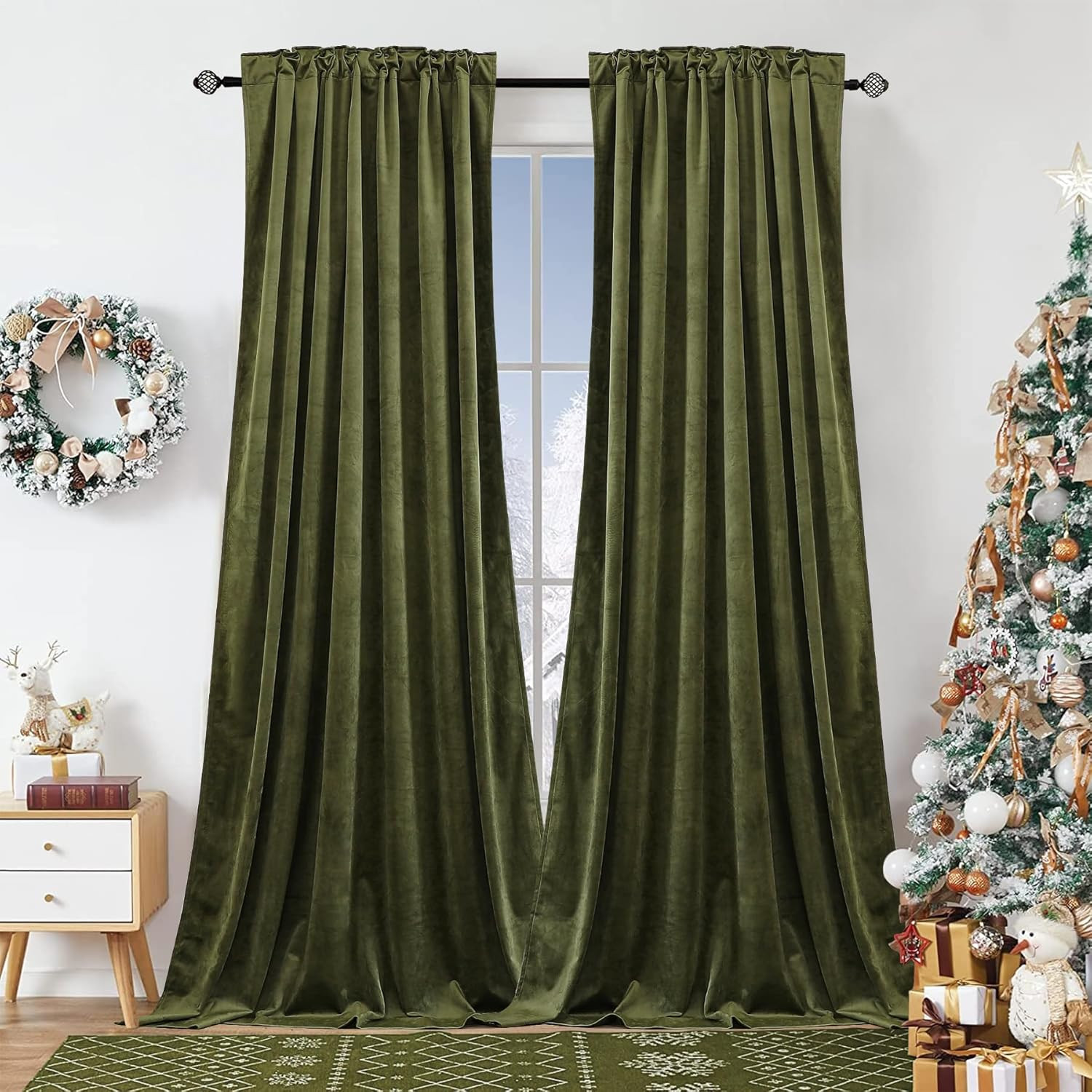Dchola Olive Green Velvet Curtains for Bedroom Window, Super Soft Vintage Luxury Heavy Drapes, Ro... | Amazon (US)