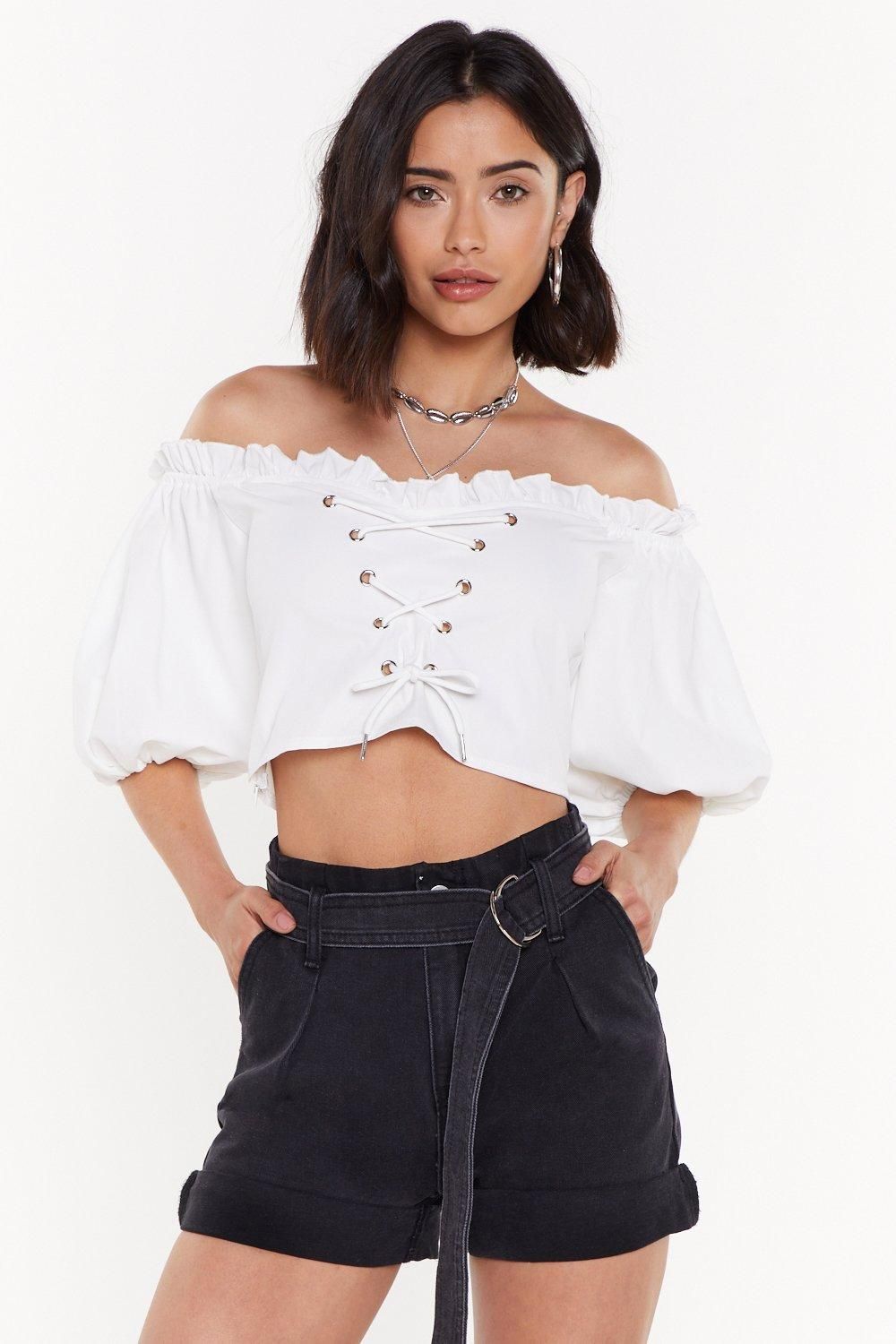 Lace Up Bardot Crop Top | NastyGal (UK, IE)