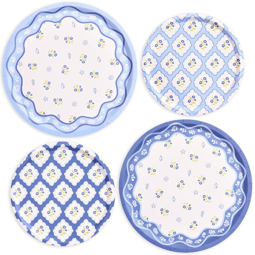 xo, Fetti Blue Coastal Paper Plates | 32 pcs, 2 sizes | Nautical Bachelorette Decorations, Seasid... | Amazon (US)