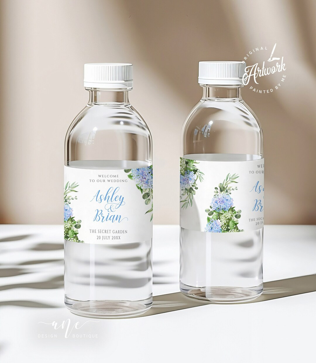 Dusty Blue Hydrangea Wedding Water Label Template, Editable Floral Bridal Shower Bachelorette Par... | Etsy (US)