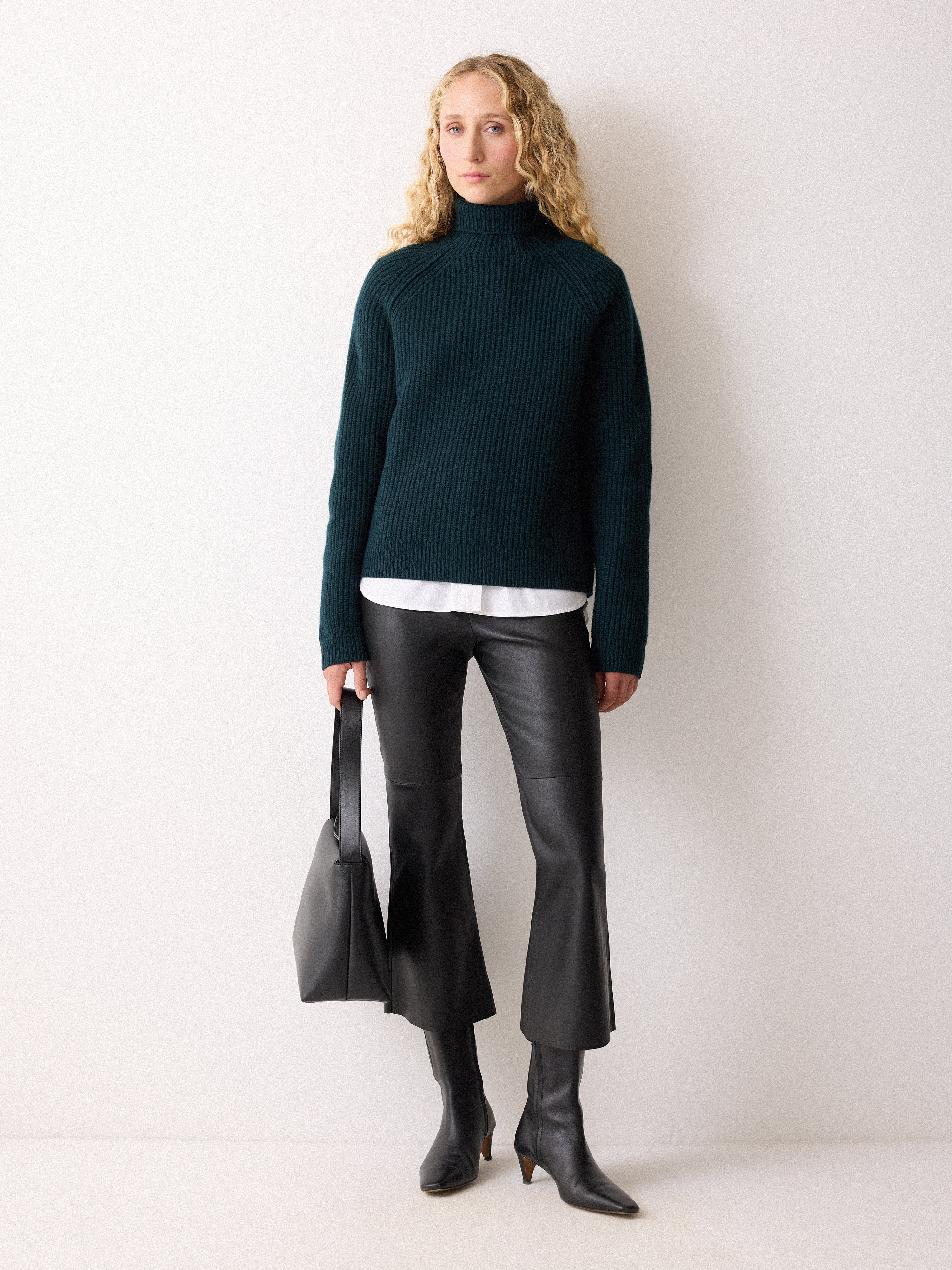 Stretch Leather Kick Flare Trousers | Black | Jigsaw (UK)