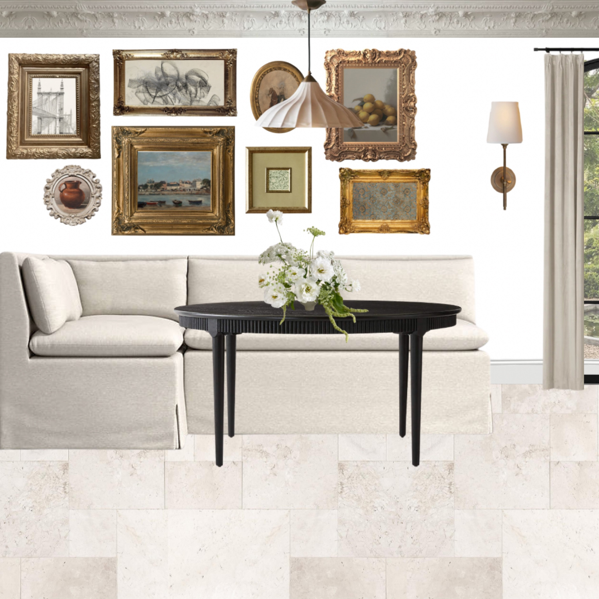 Breakfast nook with vintage art prints 

Bridge sketch, abstract sketch, still life art, vintage textile

#LTKsalealert #LTKSeasonal #LTKhome