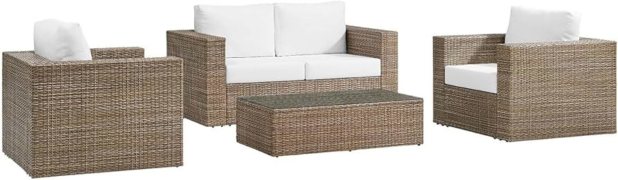 Modway Convene Wicker Rattan 4-Piece Outdoor Patio Furniture Set in Cappuccino White | Amazon (US)