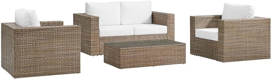 Modway Convene Wicker Rattan 4-Piece Outdoor Patio Furniture Set in Cappuccino White | Amazon (US)