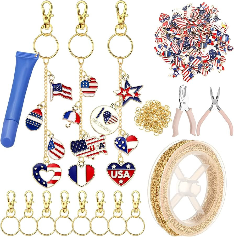 VioraWhite 213 Pcs 4th of July Lip Gloss Keychain Making Kit for 250th Anniversary 100 Red White ... | Amazon (US)