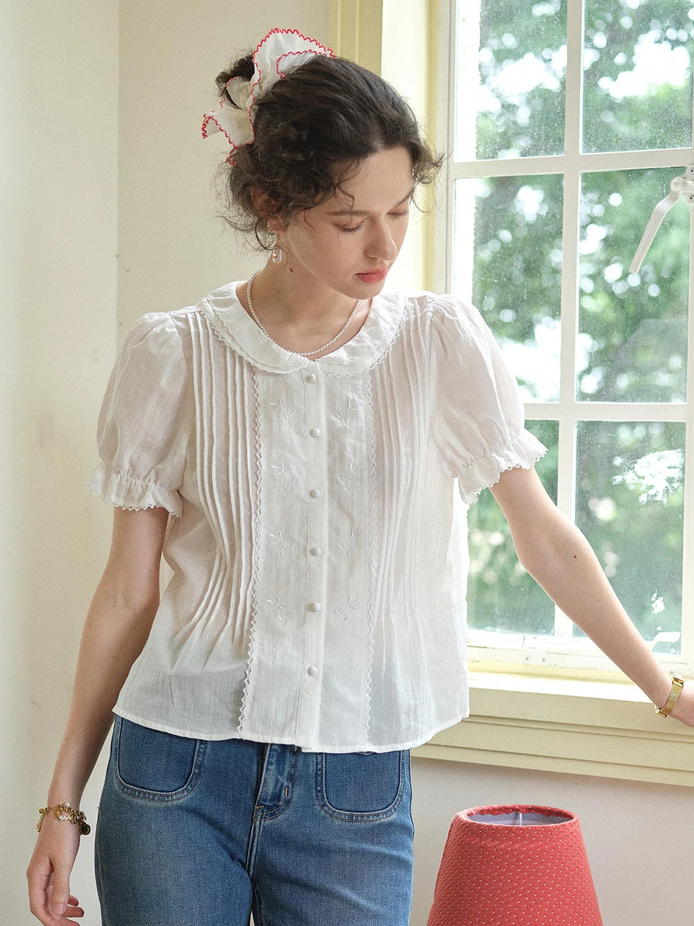Sophia Peter Pan Collar 100%Cotton Blouse | Simple Retro