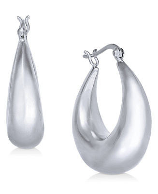 Medium Graduated Puff Hoop in Silver Plate or Gold Plate Earrings | Macy's
