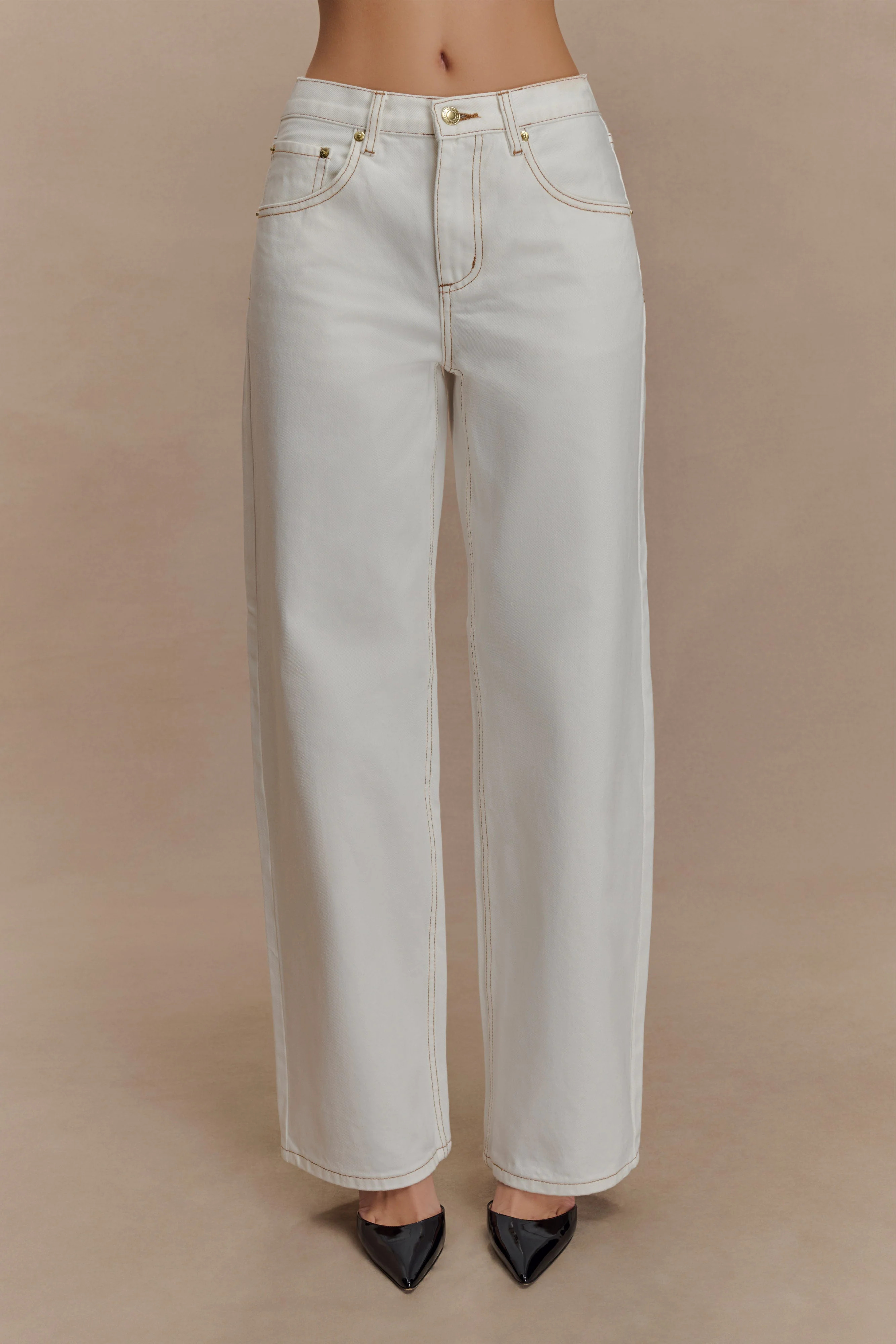 Mid Rise Denim Jeans - White | MESHKI US